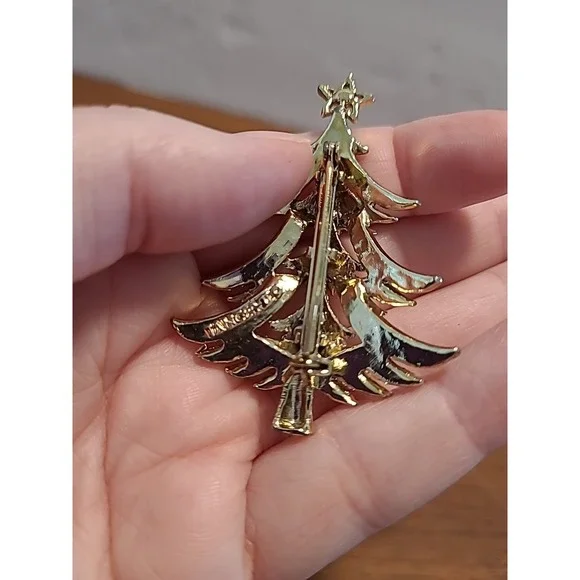Brooch Tancer-II‎ Christmas Tree Rhinestone Gold Tone Vintage Pin Star Mcm - Picture 6 of 7